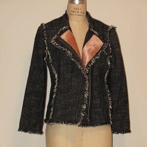 Upcycled Black and white tweed motorcycle jacket